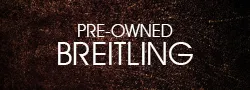 Brown background with text Pre-owned Breitling.