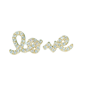 Yellow gold “love” stud earrings set with diamonds.