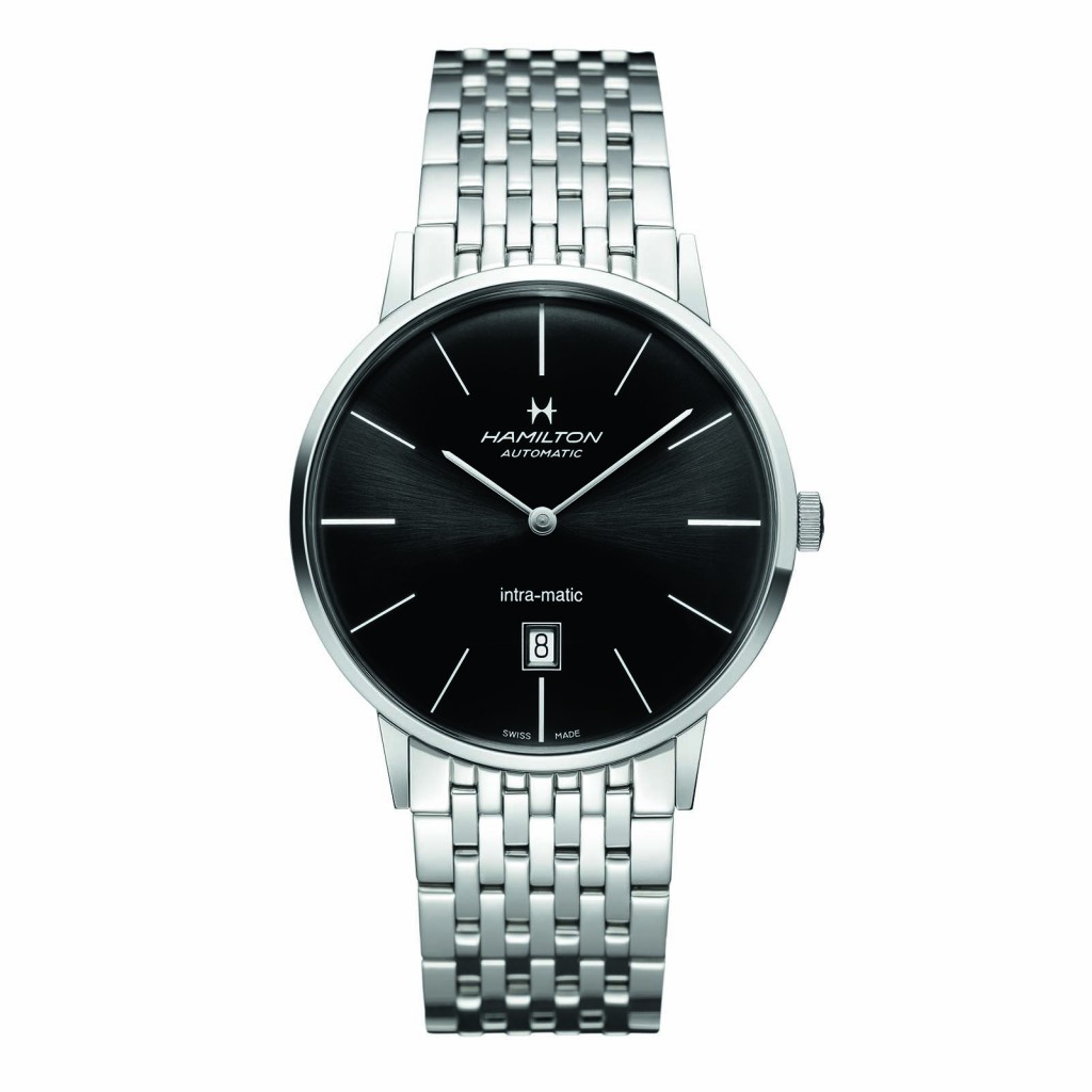 New men’s Hamilton Intra-Matic in stainless steel with a black dial and automatic
movement.