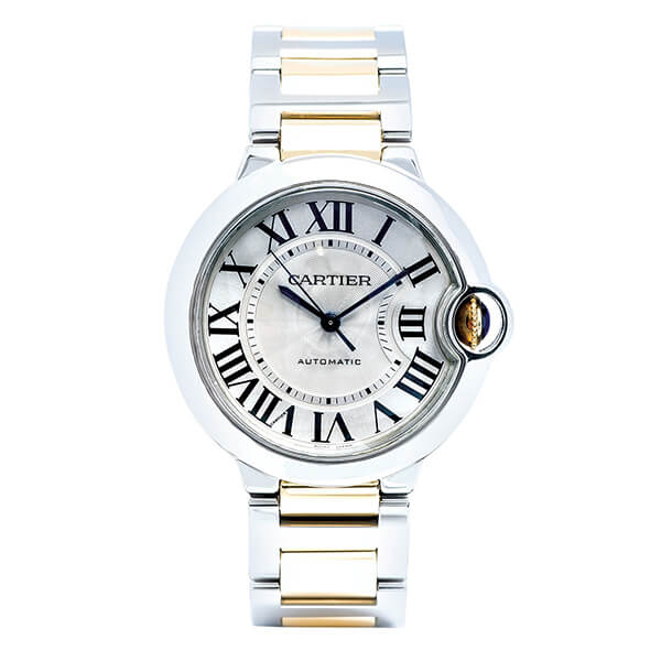 Pre-owned Cartier watch in yellow gold and stainless steel with a roman numeral dial.