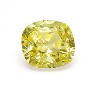 Loose cushion cut fancy vivid yellow diamond.