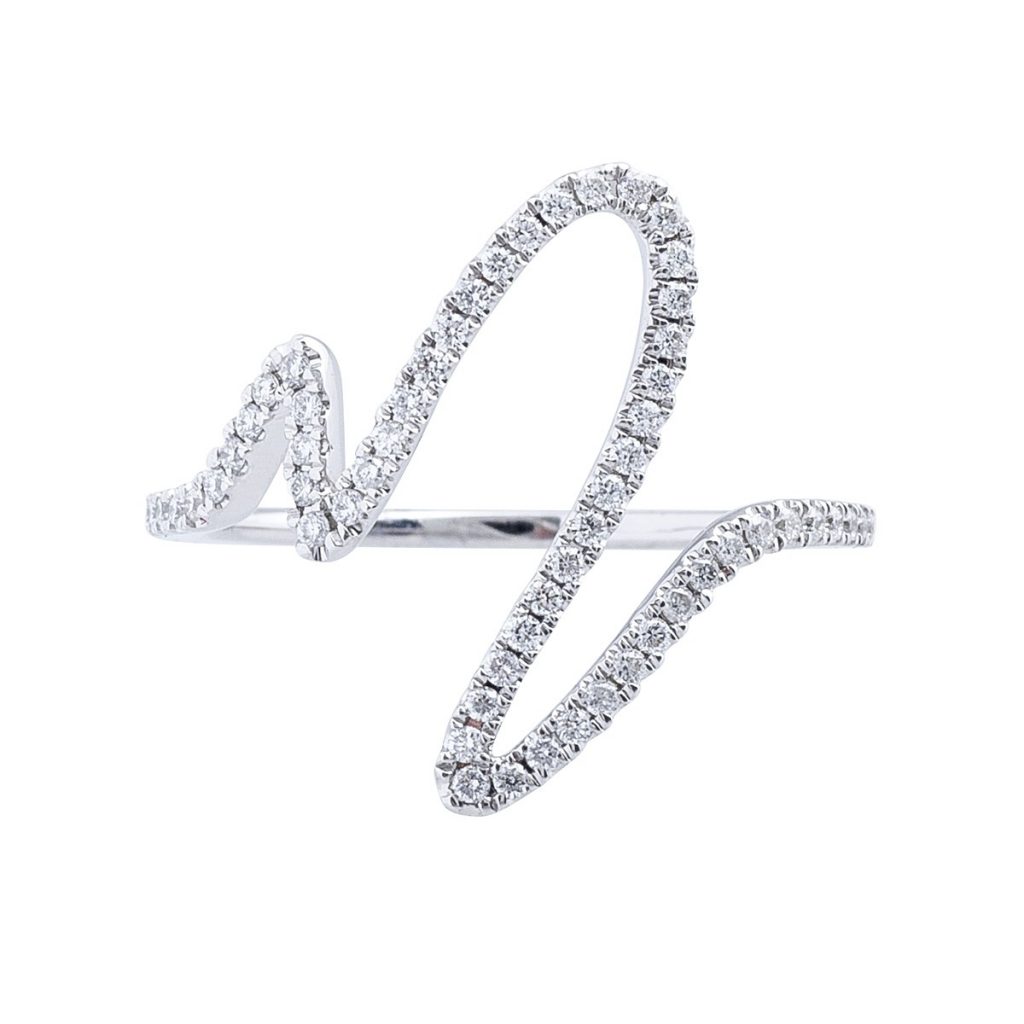 White gold freeform diamond ring.