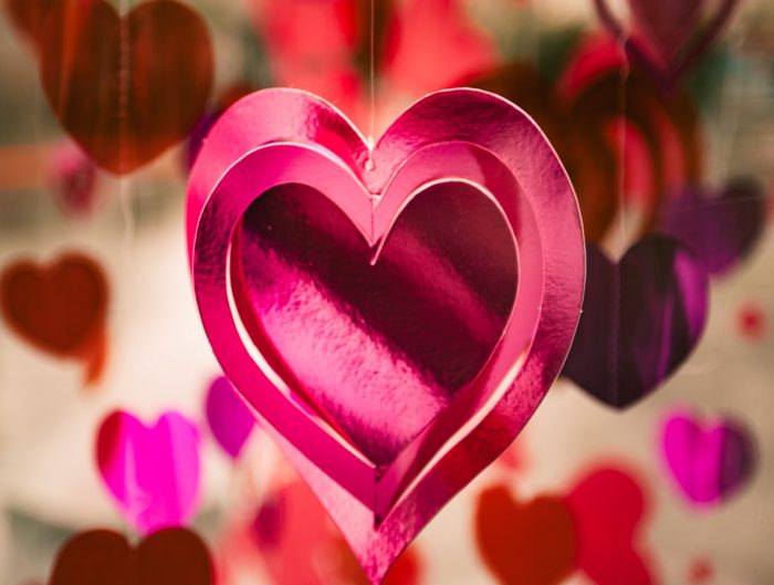 Hanging paper heart decoration.