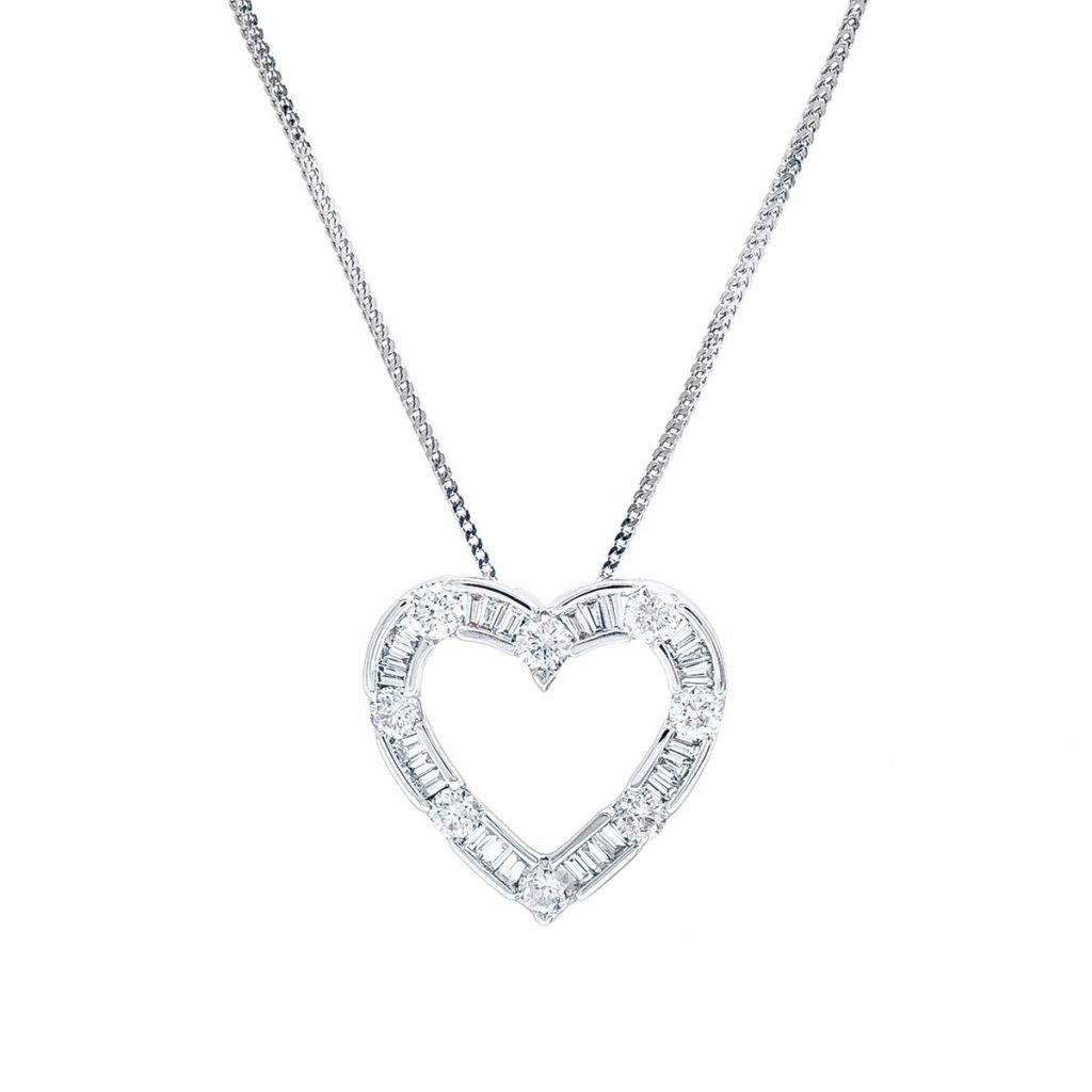 White gold heart pendant set with diamonds.