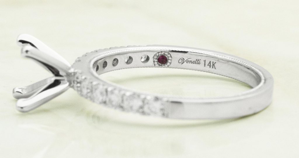 New white gold Venetti semi-mount with diamonds in the band.