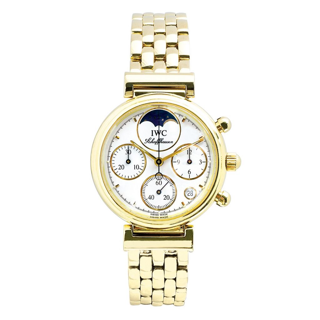 Pre-owned men’s IWC in yellow gold with a white dial.