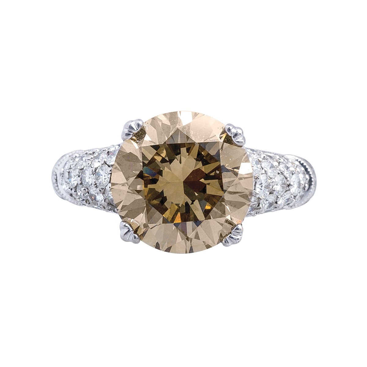 White gold chocolate diamond engagement ring with white diamonds in the band.