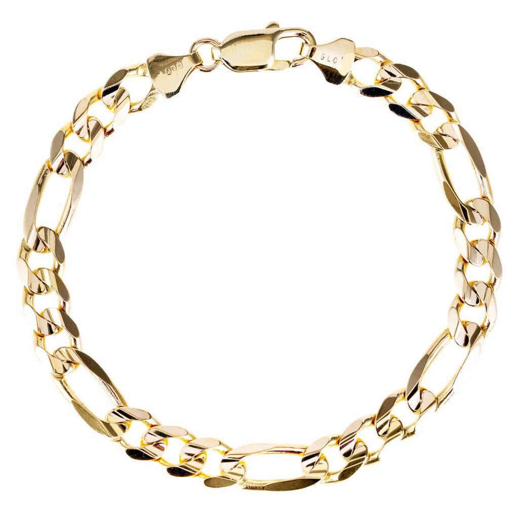 Yellow gold Figaro chain bracelet.