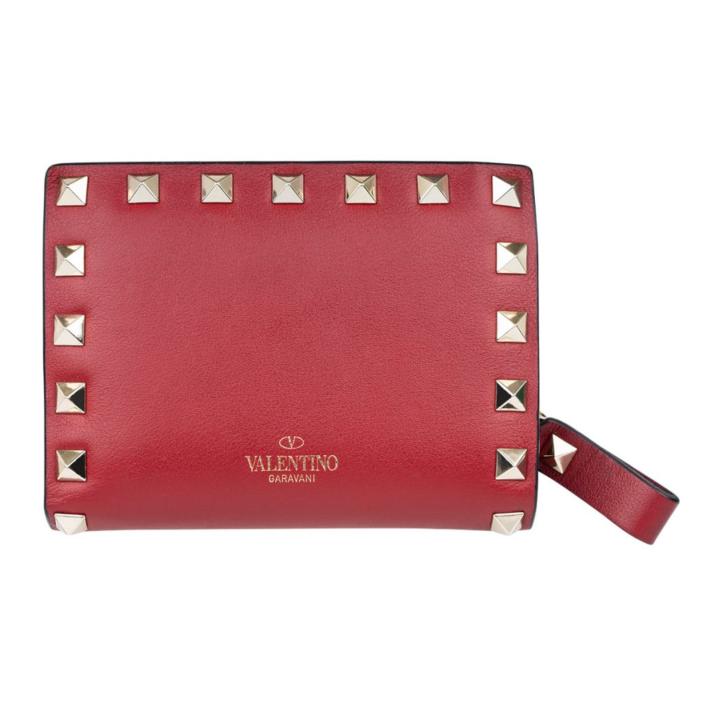 Vintage leather Valentino Rockstud wallet in red.