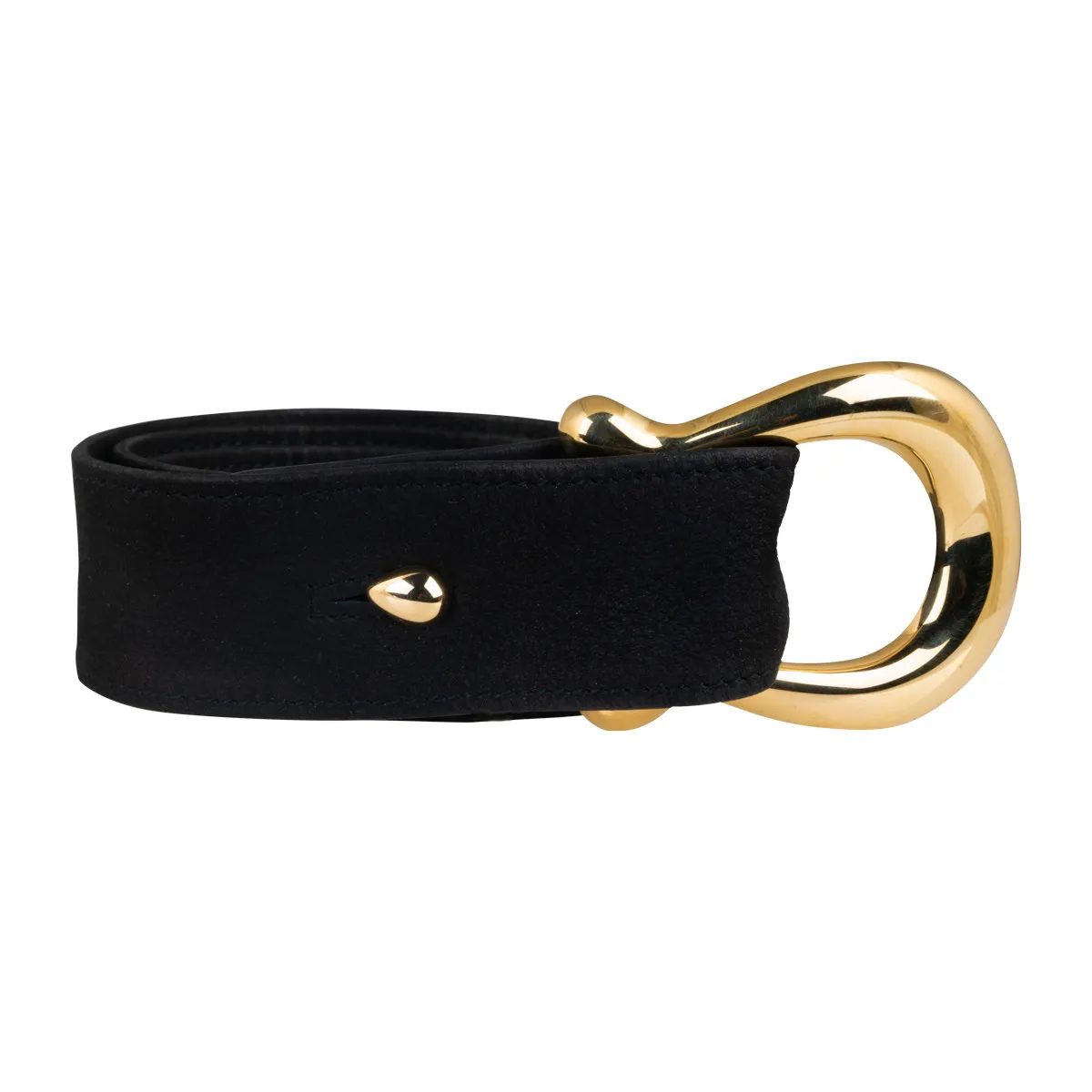 Vintage black leather key loop with gold hook.
