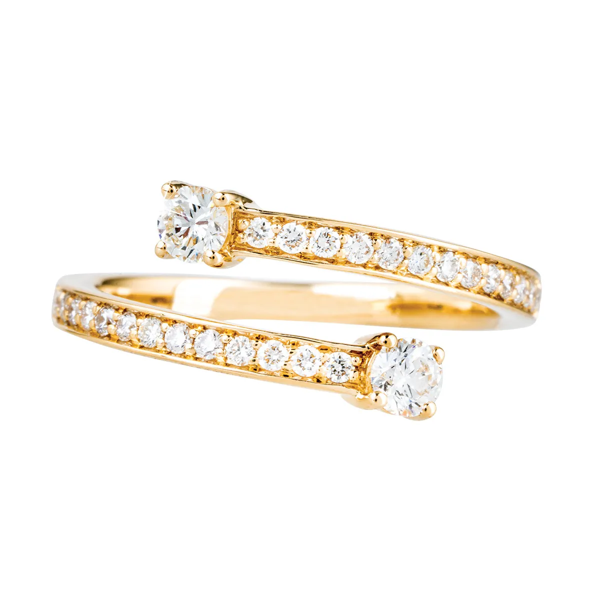 Yellow gold open ring with diamonds in the band.