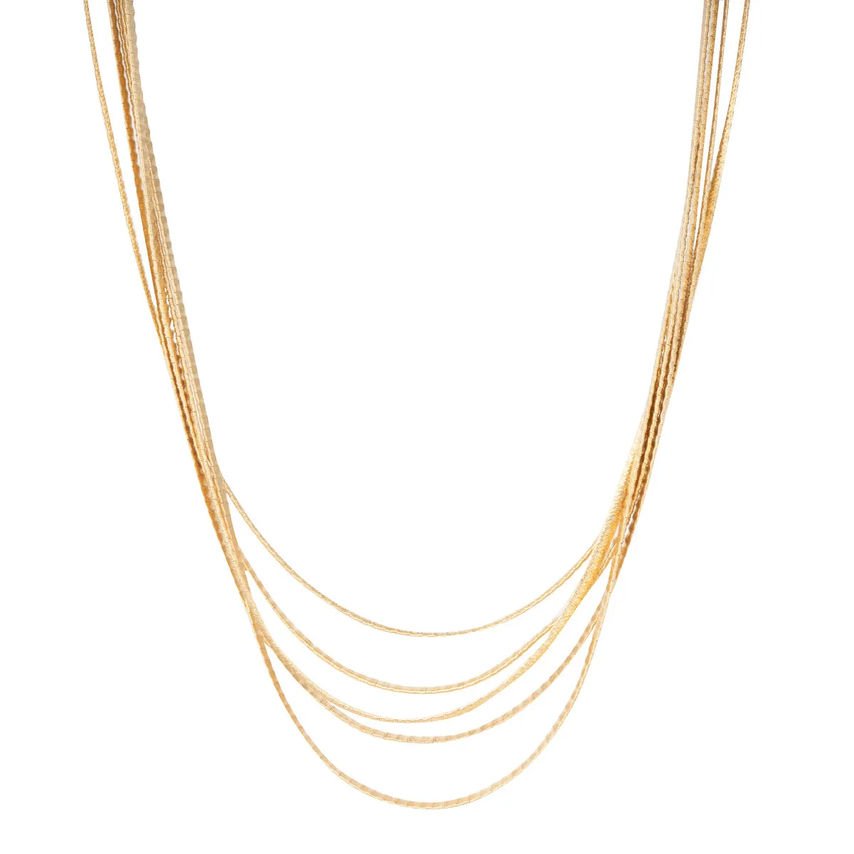 Yellow gold five-strand layered necklace.