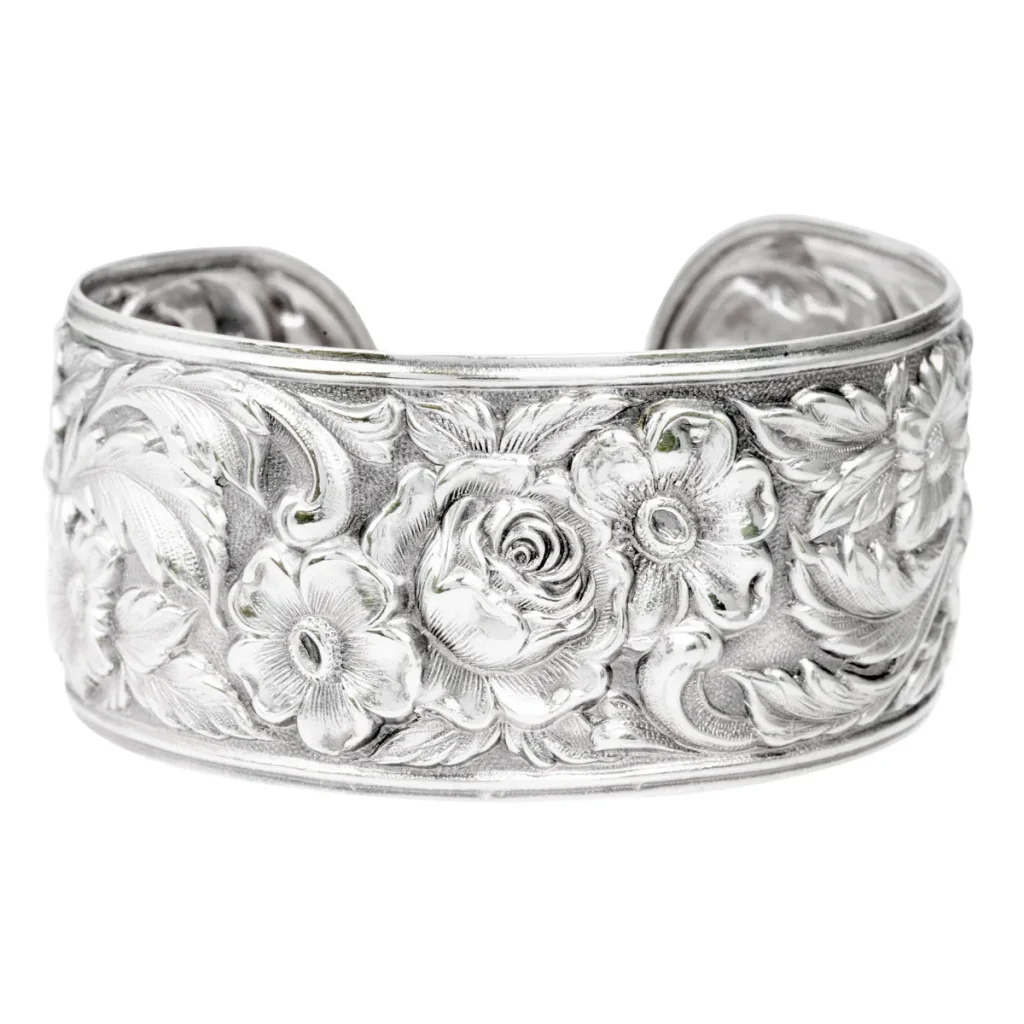 Sterling silver engraved floral bangle.