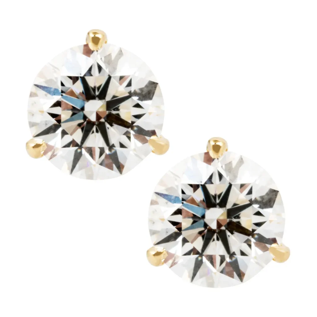 Yellow gold lab-grown diamond stud earrings.