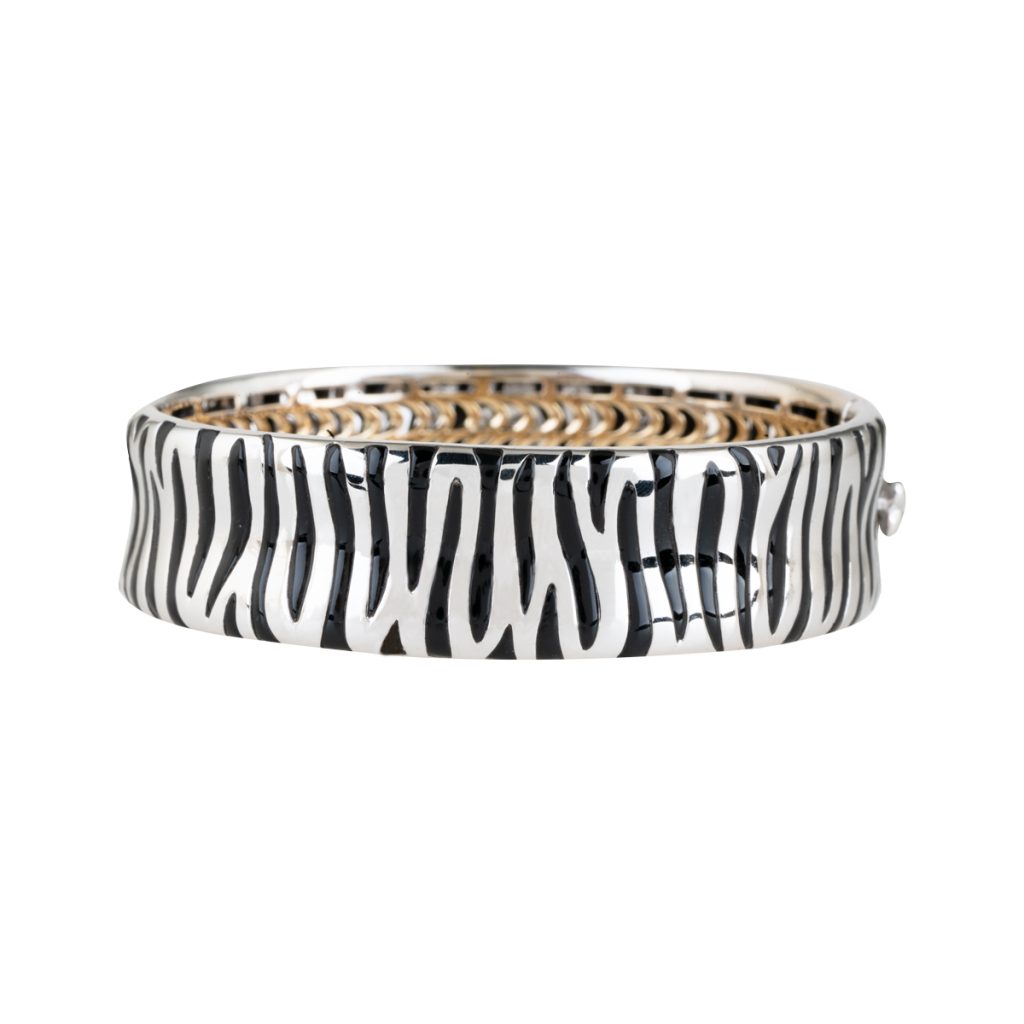 White gold Roberto Coin zebra bracelet set with diamonds.