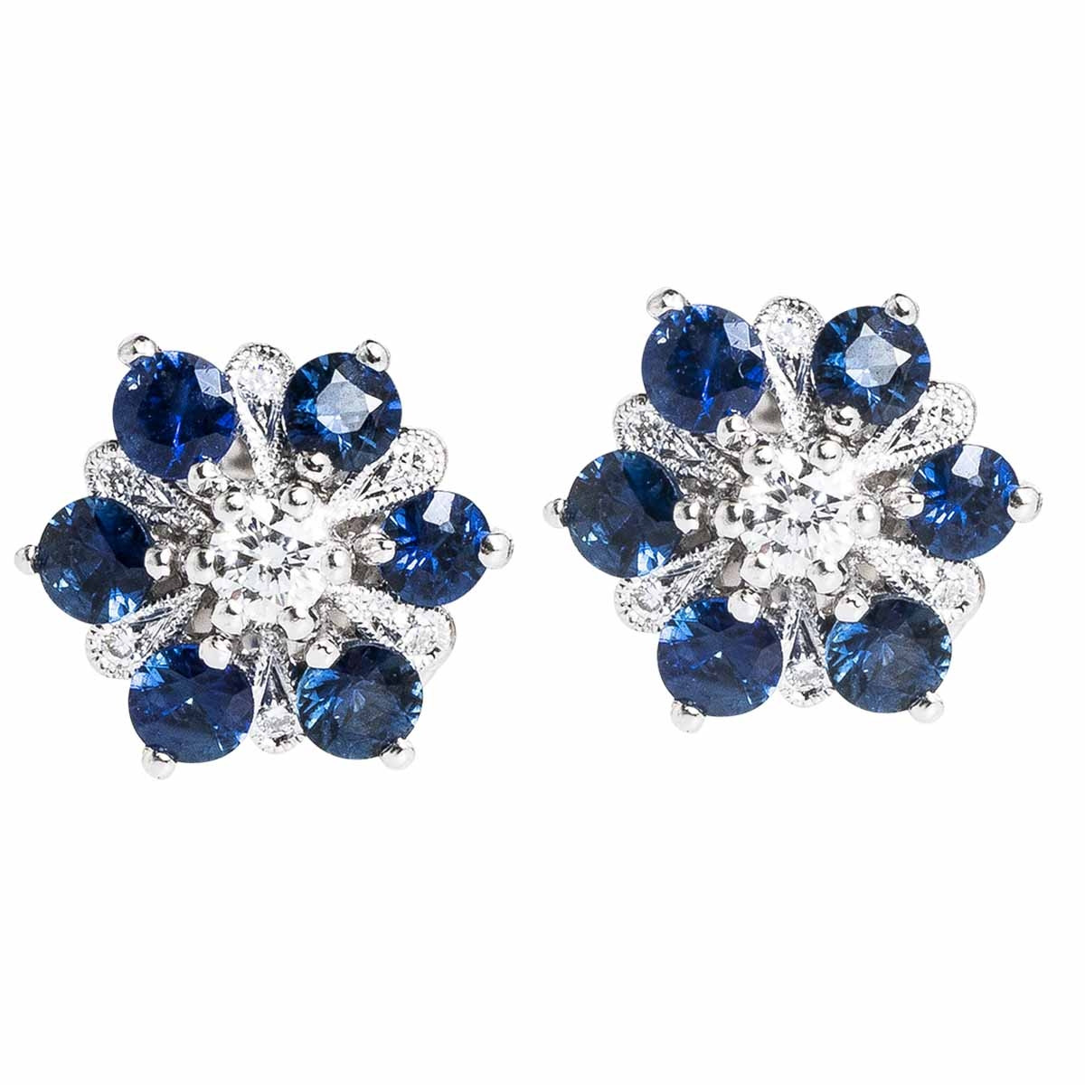 New Beverley K 0.71 CTW Blue Sapphire & Diamond Flower Stud Earrings