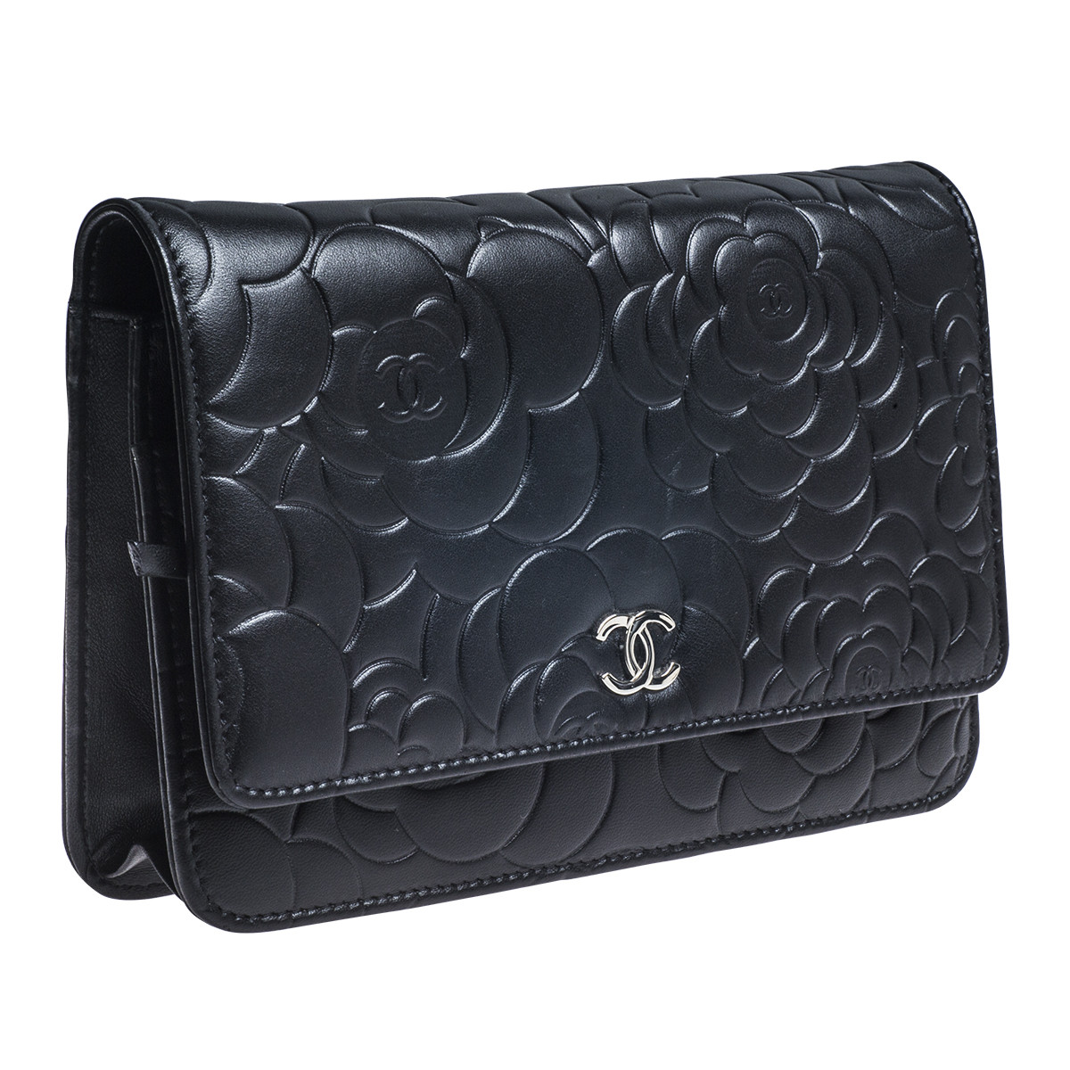 Chanel Black Lambskin Leather Tote Bag with Camellia Flower Detail