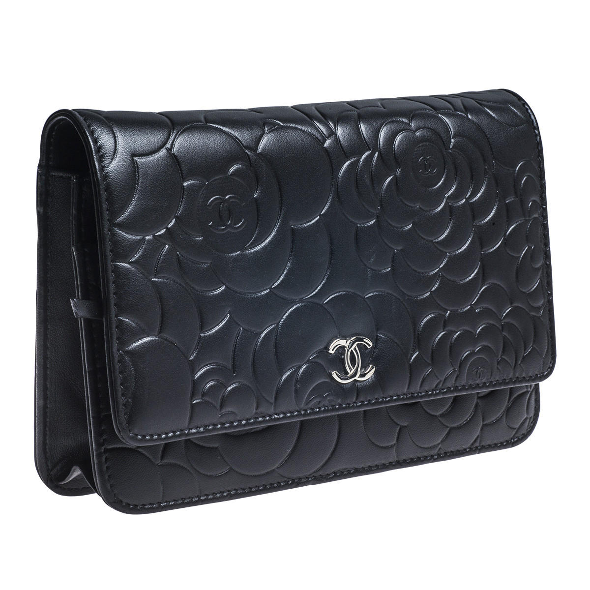 Vintage Chanel Black Lambskin Camellia Flower Clutch