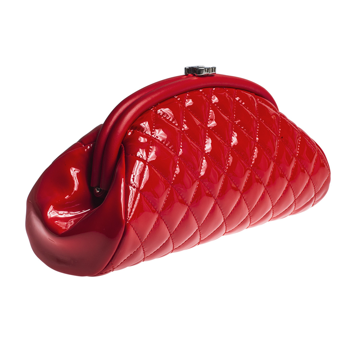 Vintage Chanel Red Quilted Patent Leather Kisslock Clutch