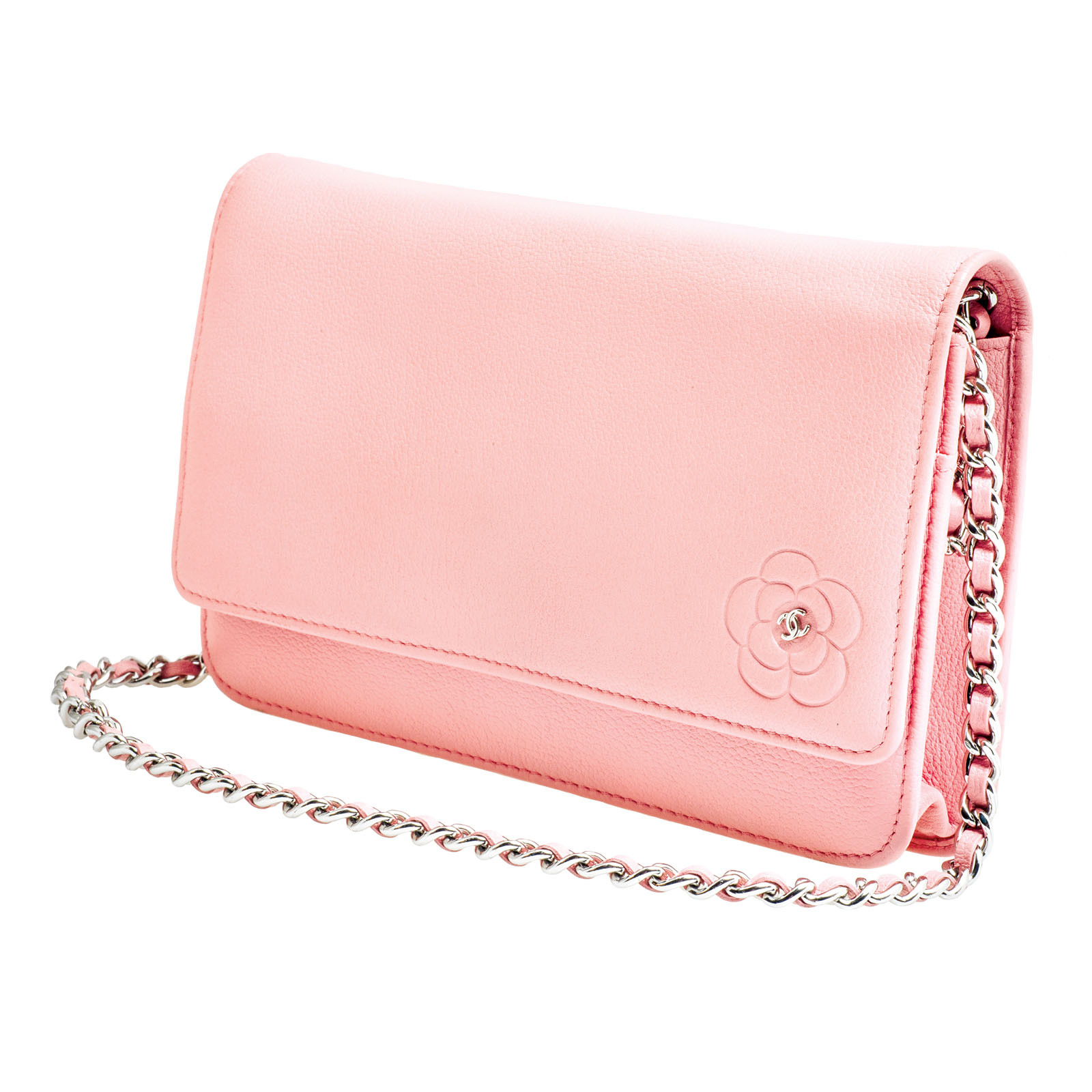 chanel pink leather wallet