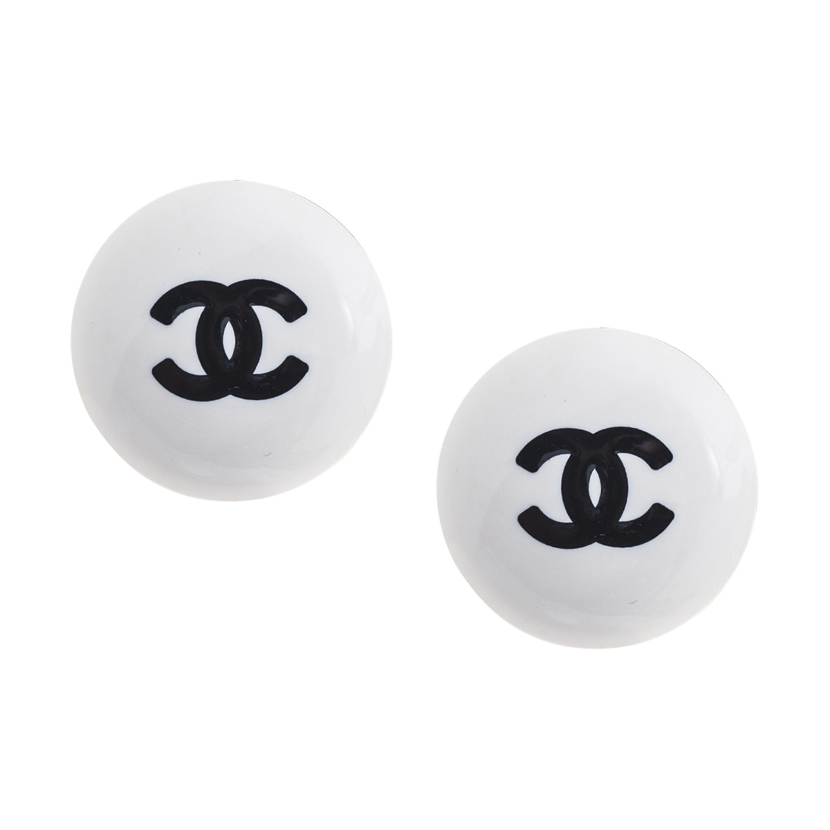 Vintage Chanel CC Logo White & Black Earrings