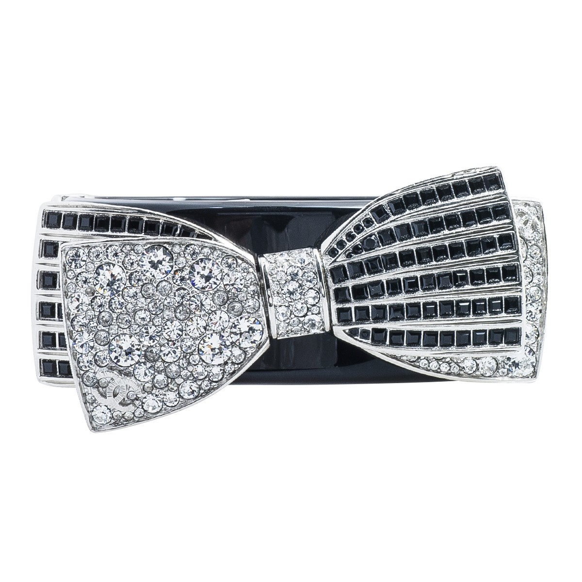 Vintage Chanel Black & White Crystal Bow Cuff Bracelet