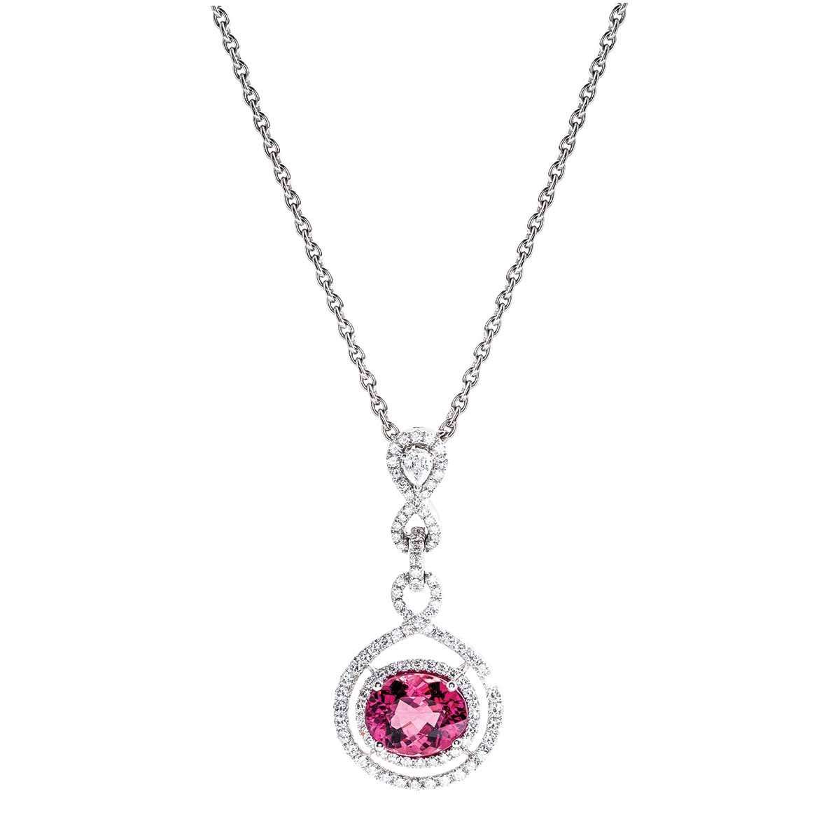 Vintage 3.89 CTW Pink Tourmaline & Diamond Double Halo Necklace - Shop ...