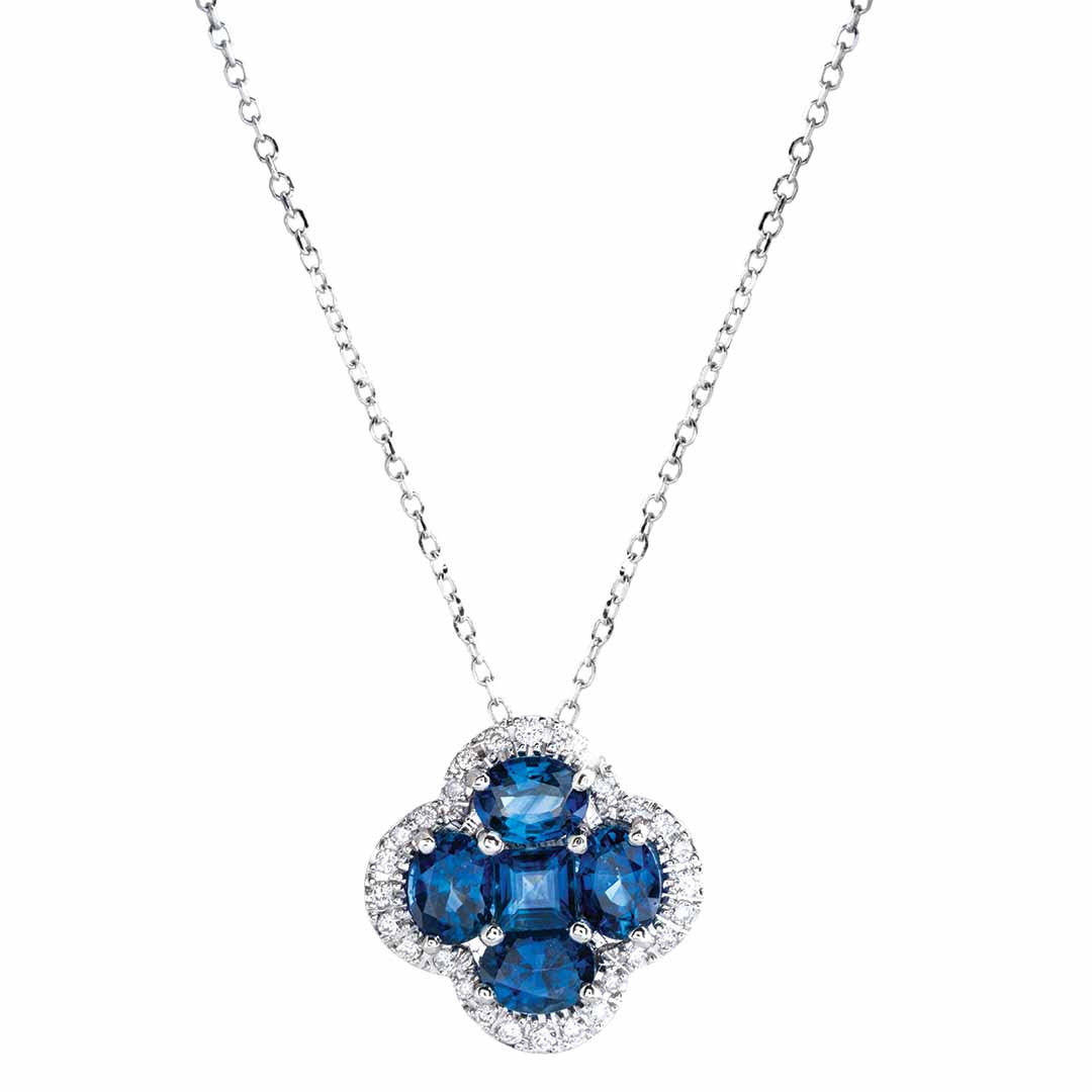 New Venetti 2.13 CTW Blue Sapphire & Diamond Halo Clover Necklace ...