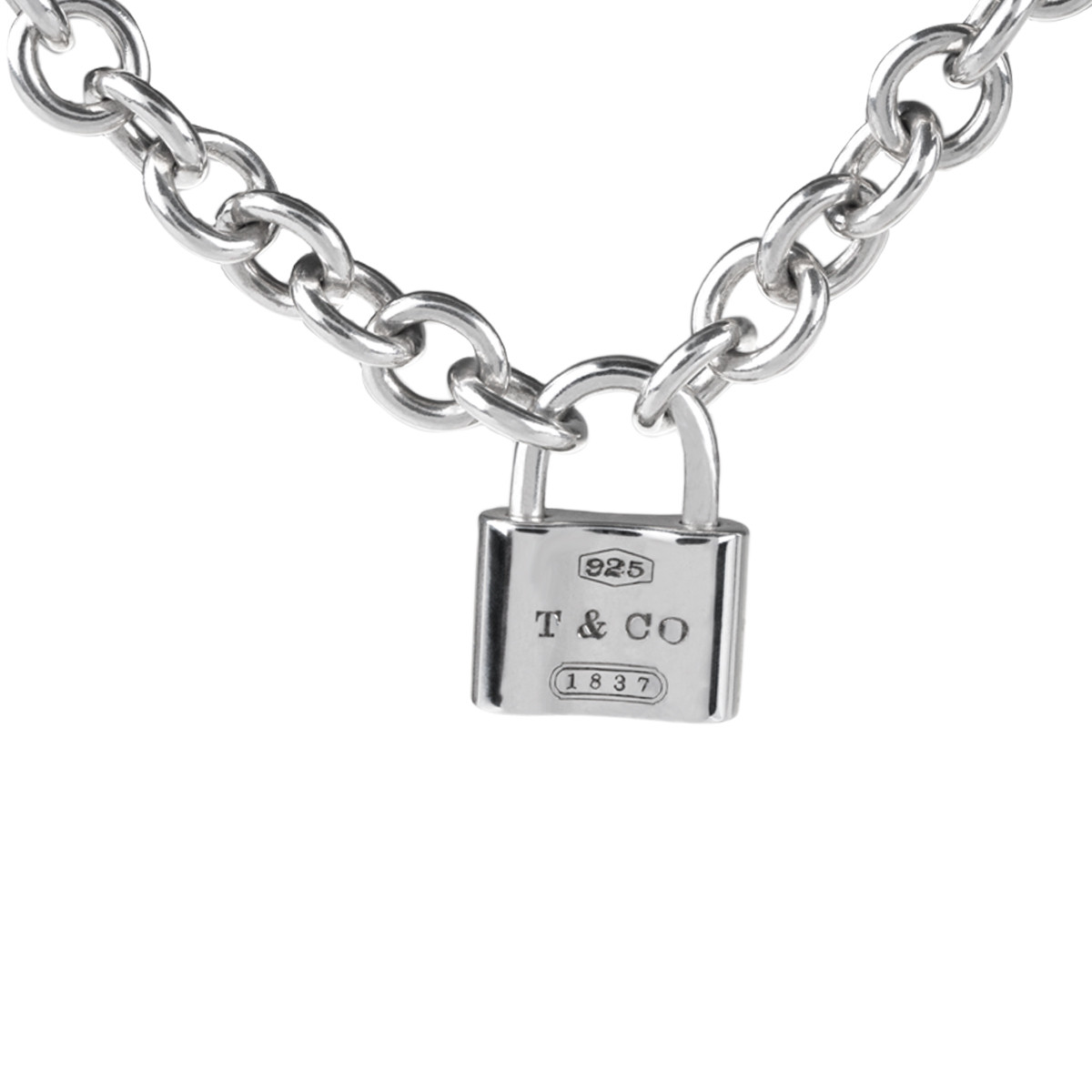 Tiffany & Co Sterling Silver 1837 Padlock Square Charm Chain Necklace