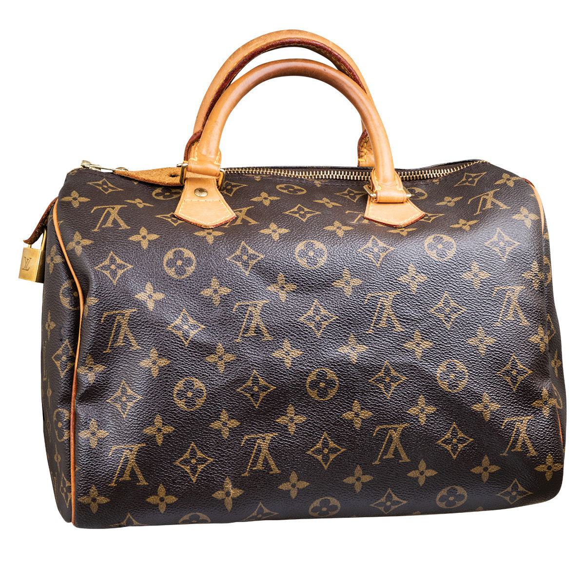Sold at Auction: Louis Vuitton Speedy 30 Handbag - Monogram Empreinte,  cream leather, double strap handles, with padlock (no key), original box,  label, mini brochure. 30cm long, 22cm high.