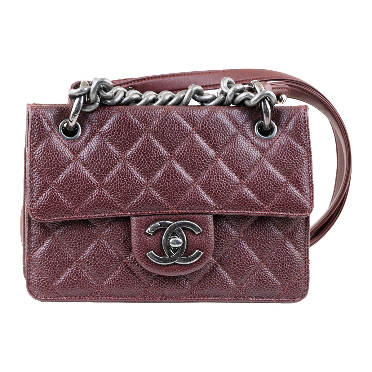 Mademoiselle CHANEL MM bordeaux caviar leather bag - VALOIS