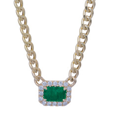 New 1.23 CTW Diamond & Emerald Halo Necklace 