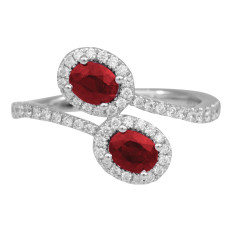 New 0.92 CTW Diamond & Ruby Halo Ring