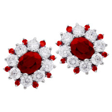 New 1.81 CTW Diamond & Ruby Halo Earrings