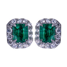 New 2.16 CTW Diamond & Emerald Halo Earrings