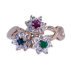 Vintage 1.13 CTW Diamond, Ruby, Sapphire & Emerald Flowers Ring