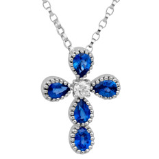 New 0.88 CTW Blue Sapphire & Diamond Cross Pendant