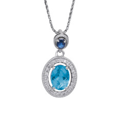 Vintage 1.61 CTW Diamond, Sapphire & Blue Topaz Halo Pendant