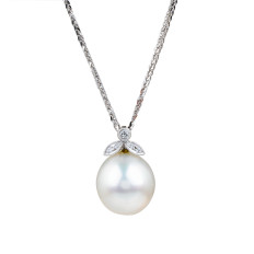 Vintage 12MM White Pearl & Diamond Pendant