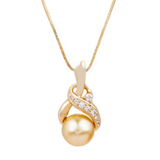 Vintage 10.5-11MM Golden Pearl & Diamond Pendant