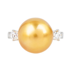 Vintage Golden South Sea Pearl & Diamond Ring