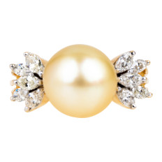 Vintage 10.5-11MM Golden Pearl & Diamond Ring