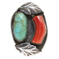 Vintage Turquoise & Coral Ring