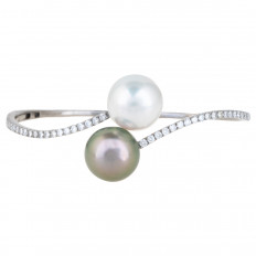 New 1.03 CTW Pearl & Diamond Bangle Bracelet