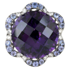 New 20.69 CTW Amethyst, Diamond & Tanzanite Ring