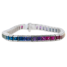 New 10.80 CTW Rainbow Sapphire & Ruby Tennis Bracelet