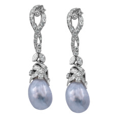 Vintage 2.80 CTW Diamond & Gray Baroque Pearl Earrings