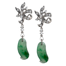 Vintage 0.50 CTW Diamond & Jade Drop Earrings