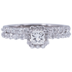 Vintage 0.99 CTW Princess Cut Diamond Halo Wedding Set