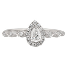 Vintage .41 CTW Pear Cut Diamond Halo Engagement Ring